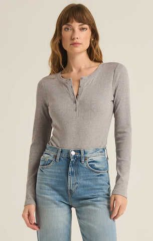 Samara Rib Henley Bodysuit Heather Grey