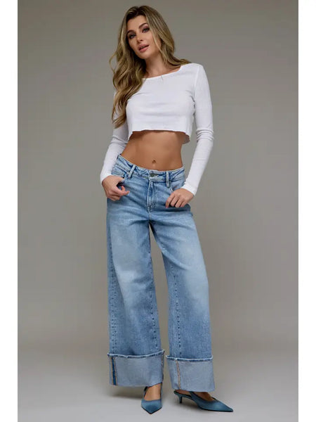 Nori Med Light High Rise Cuffed Super Wide Leg