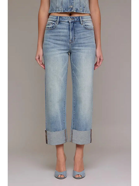 Vintage Wash High Rise Cuffed Wide Straight