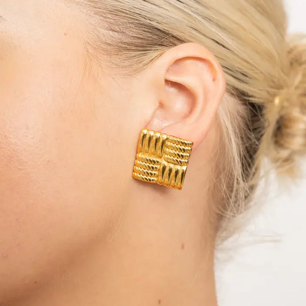 Waterproof Gold Statement Square Earrings