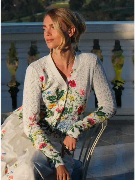 Printed Cotton Sweater Cardigan