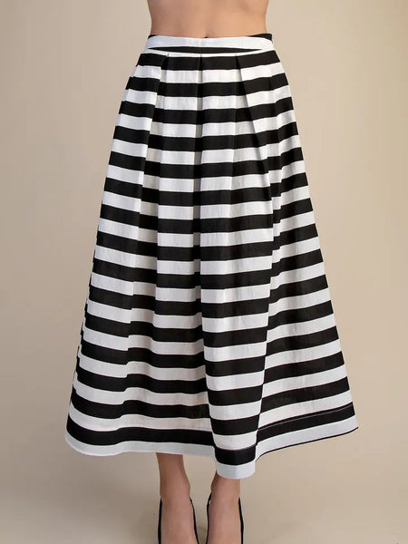 Full Stripe Pleated Midi Skirt