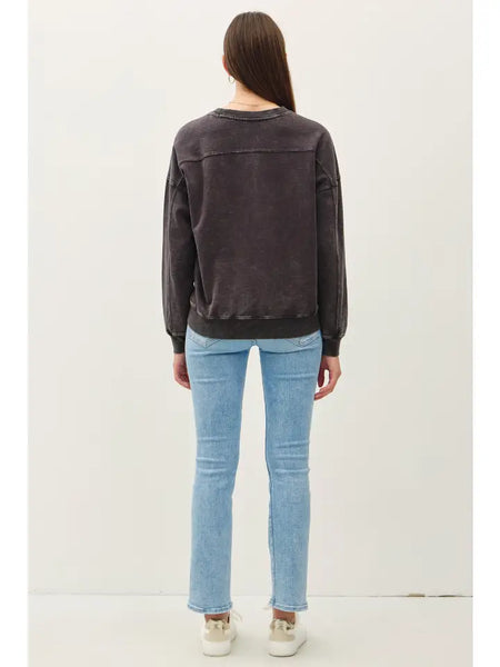 Cropped Acid Wash Crew Sweatshirt