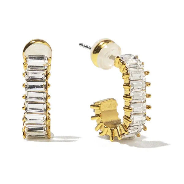 18K Gold Squared Diamond Hoops
