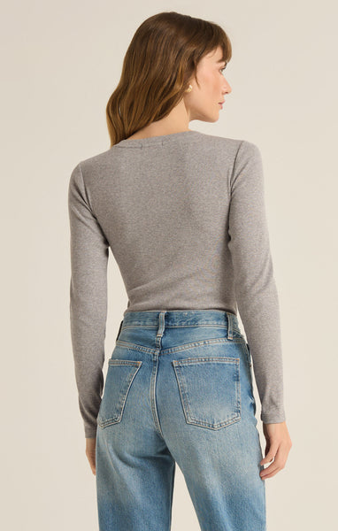 Samara Rib Henley Bodysuit Heather Grey