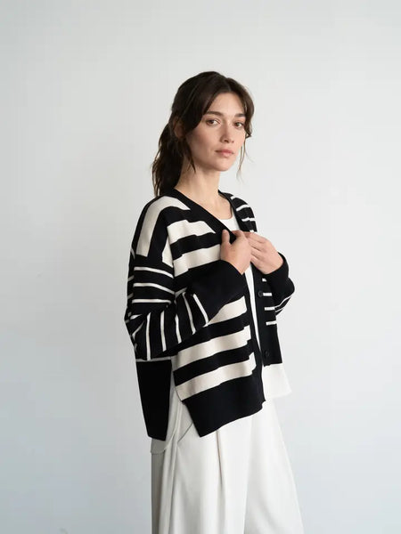 Contrast Striped Sweater Cardigan