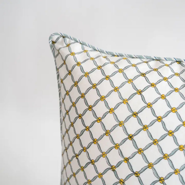 Blue Poppy Blockprint Pillow and Cover