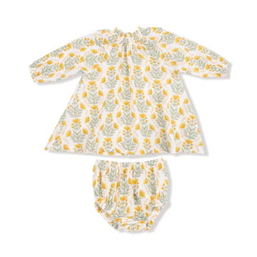 Winter Dandelions Ruffle Smocked Neck Dress + Diaper Cover