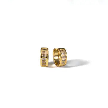 18K Gold Baguette Huggie Earrings