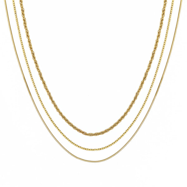Waterproof Gold 3 in 1 Layer Rope Necklace