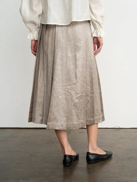 Pleated Faux Leather Midi Skirt