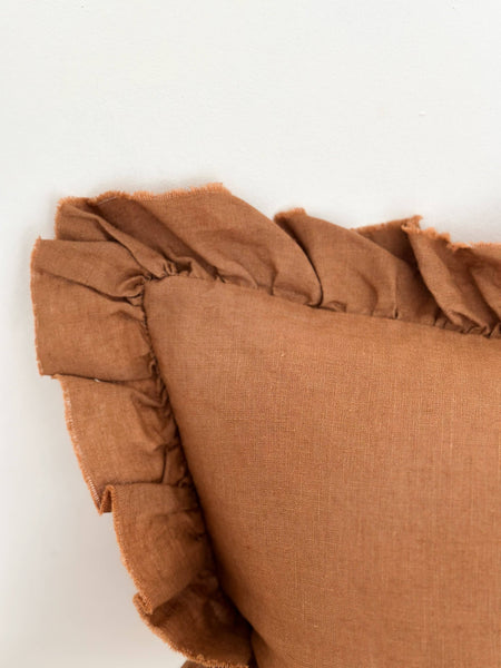 12" x 20" Hallie Ruffled Linen Cushion – Rust