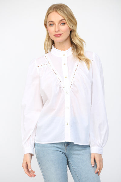 Lace Insert Stand Collar Button Down