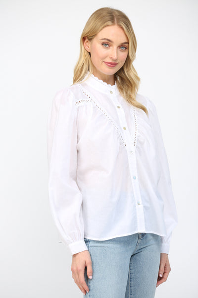Lace Insert Stand Collar Button Down