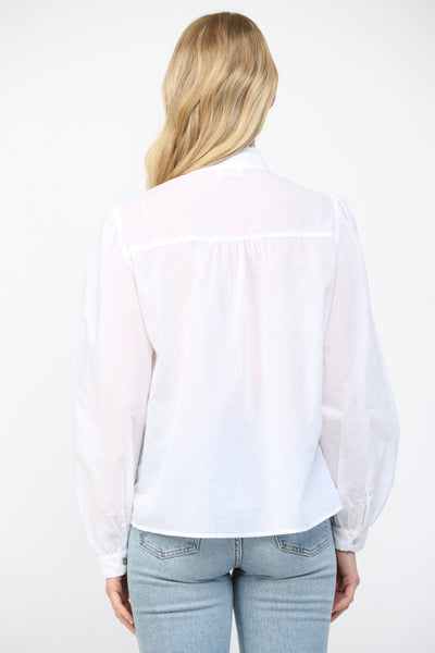 Lace Insert Stand Collar Button Down