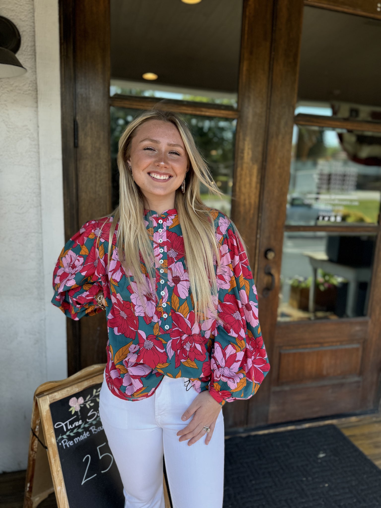 Floral Print Cotton Detail Top