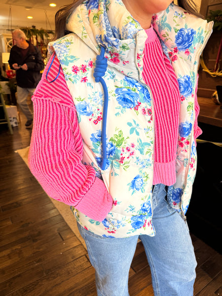 Floral Blue Puffer Vest