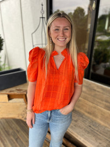 Orange Puff Sleeve Blouse