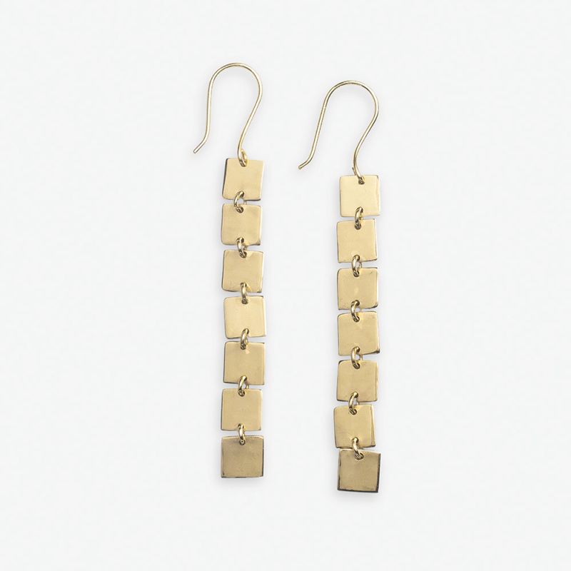 Jade Square dangle earrings brass