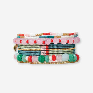 Mixed bracelet stack of 6 Fields of Poppy