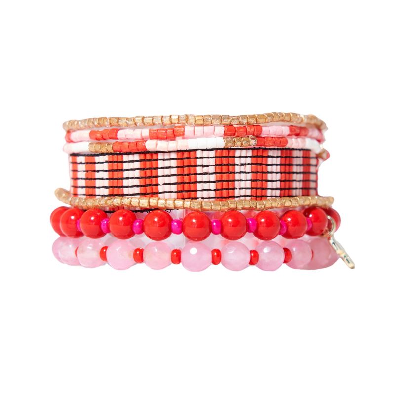 Mixed Bracelet stack of 7 Lady in Red