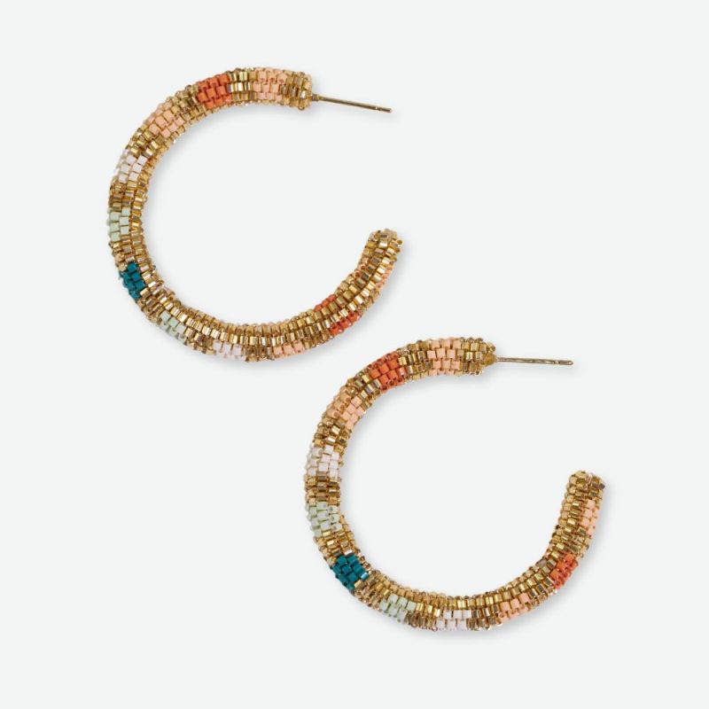 Zoey small even striped hoop earring desert