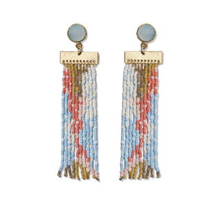 Lilah semi-precious stone post beaded fringe earrings Amalfi