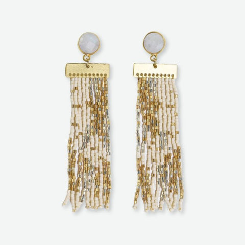 Lilah semi-precious stone post beaded fringe earrings st. mortiz