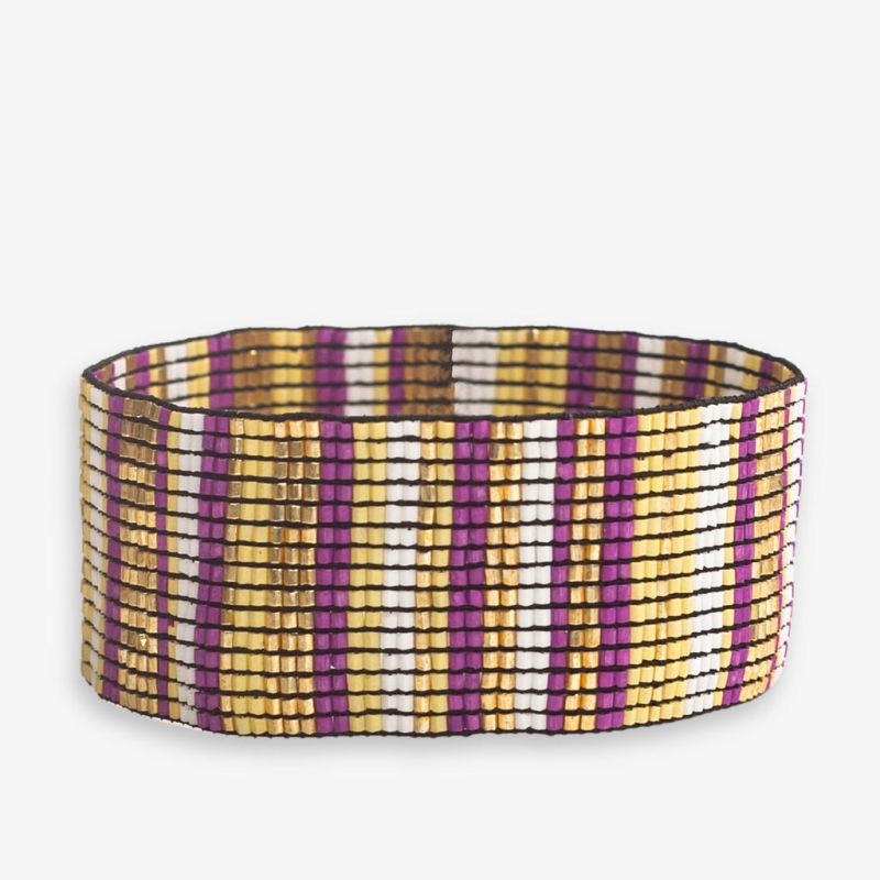 Kenzie vertical stripes beaded stretch bracelet purple + yellow