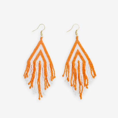 Haley stacked triangle beaded fringe earrings white/orange