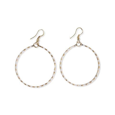 Kelly checkered beaded hoop earrings cream