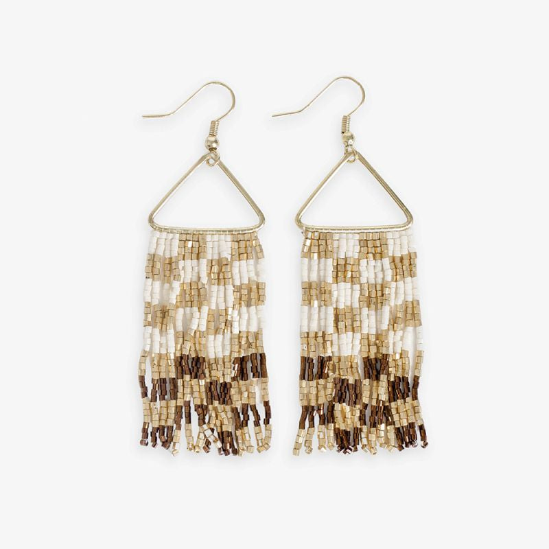 Paige ombre check luxe bead fringe earrings mixed metalic