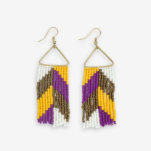 Whitney chevron beaded fringe earrings purple + yellow