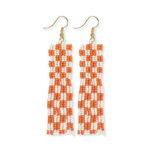 Harriet woven top gingham beaded fringe earrings orange