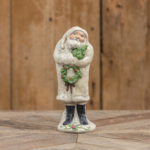 8.5" IVORY SANTA W/TREE AND WREATH