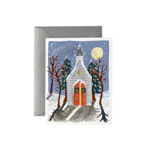 Winter Chapel Greetings Card