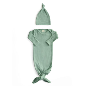 Ribbed Knotted Baby Gown + Beanie Set