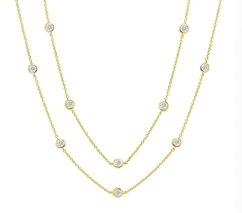 Bezel 36" Necklace Finished in 18kt Yellow Gold- 4mm