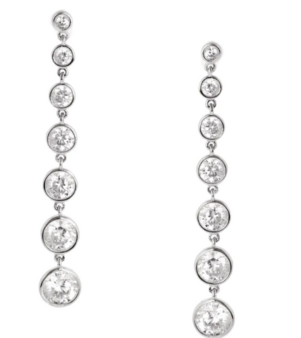 Bezel Set Drop Earrings Finished in Pure Platinum