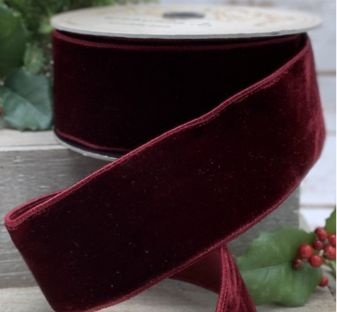 2.5inch x 10yds lush velvet ruby dupion back, ruby