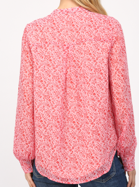 Ditsy Floral Print Ruffle Placket Blouse