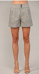 Plaid Pleated Detail High Waist Shorts
