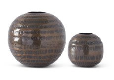 ROUND ANTIQUED COPPER TEXTURED METAL VASES