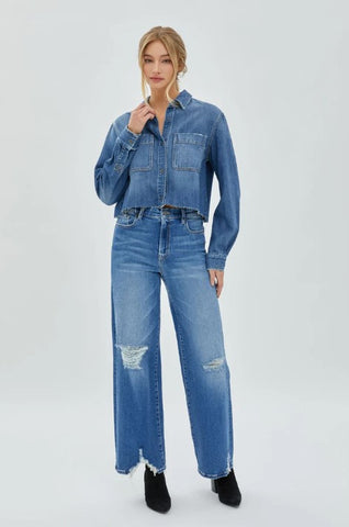 Abbey Medium Wash Cropped Denim Shirt