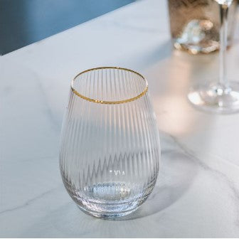 GOLD RIM STEMLESS WINE GLASS