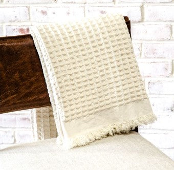 WHT WAFFLE FRINGE THROW