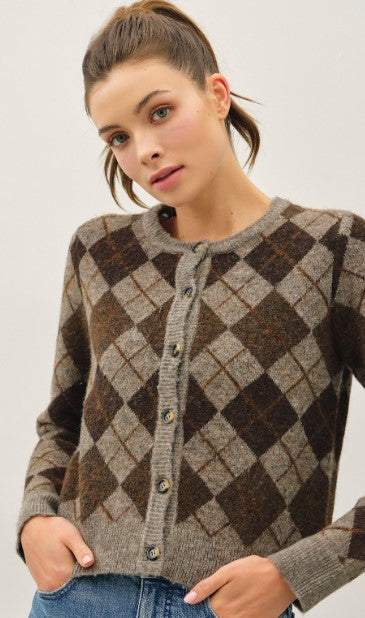Wool Blend Blend Argyle Cardi
