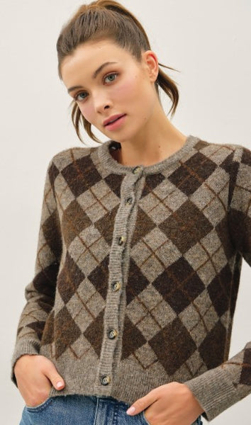 Wool Blend Blend Argyle Cardi