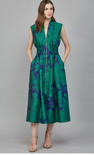 Floral Jacquard Fabric Midi Dress