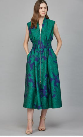 Floral Jacquard Fabric Midi Dress